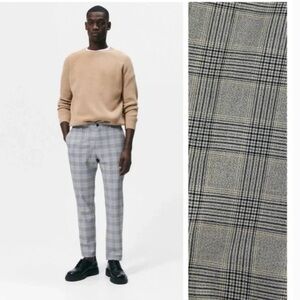 Zara Men’s Grey/Blue Plaid Slim Trousers